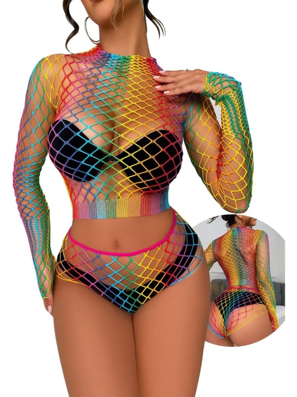 Women's Rainbow Sparkly Sheer Lingerie Set Micro Bra & G-String Bikini